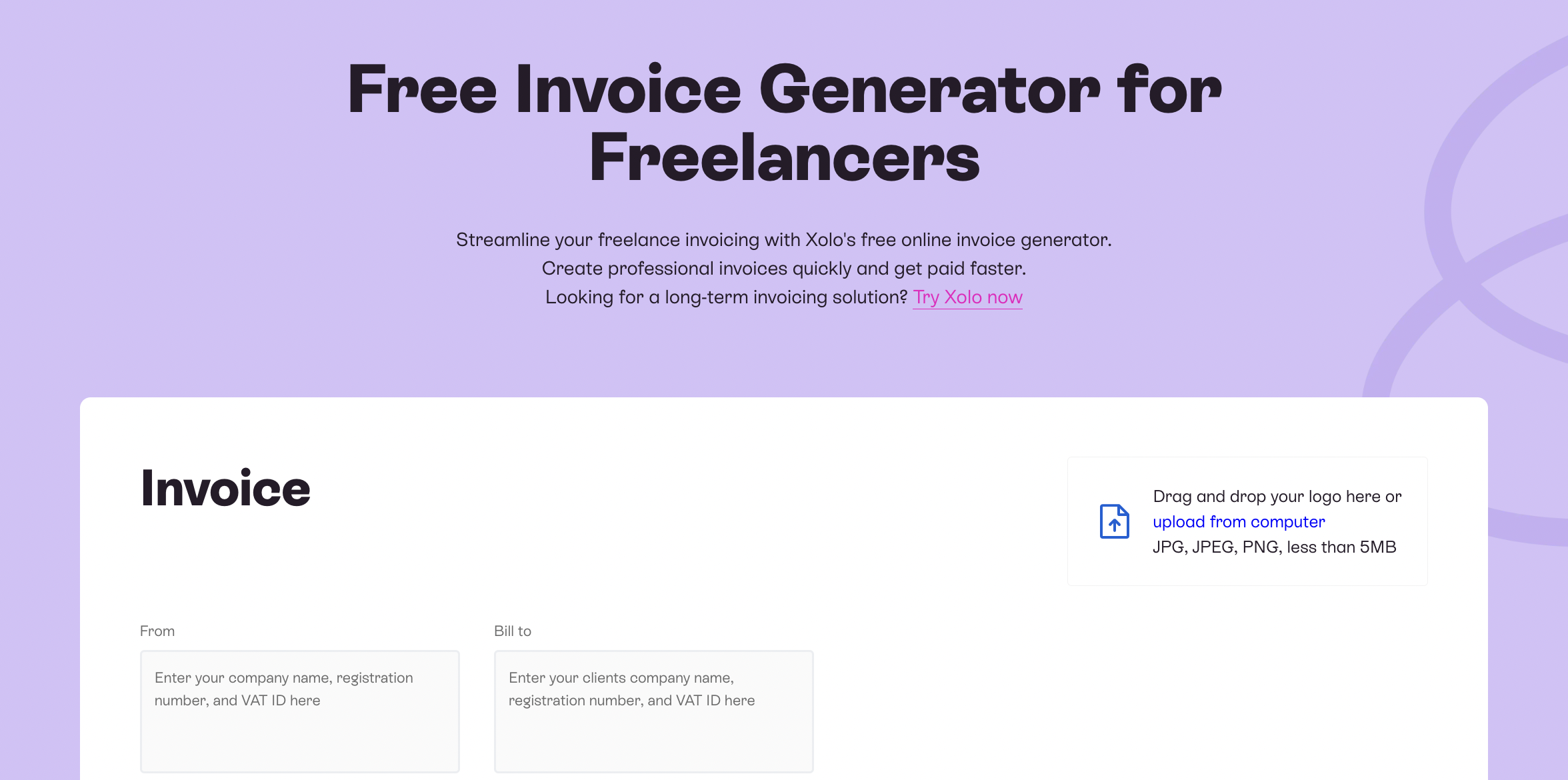 Free invoice generator for freelancers by Xolo