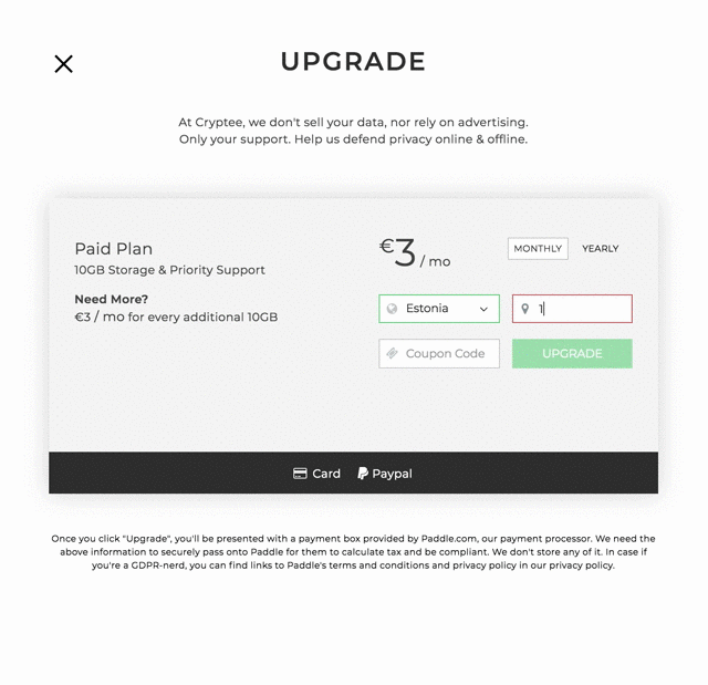 Cryptee — Paddle Checkout